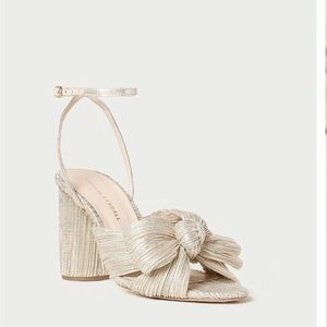 Loeffler Randal Camellia Platinum Pleated Bow heels